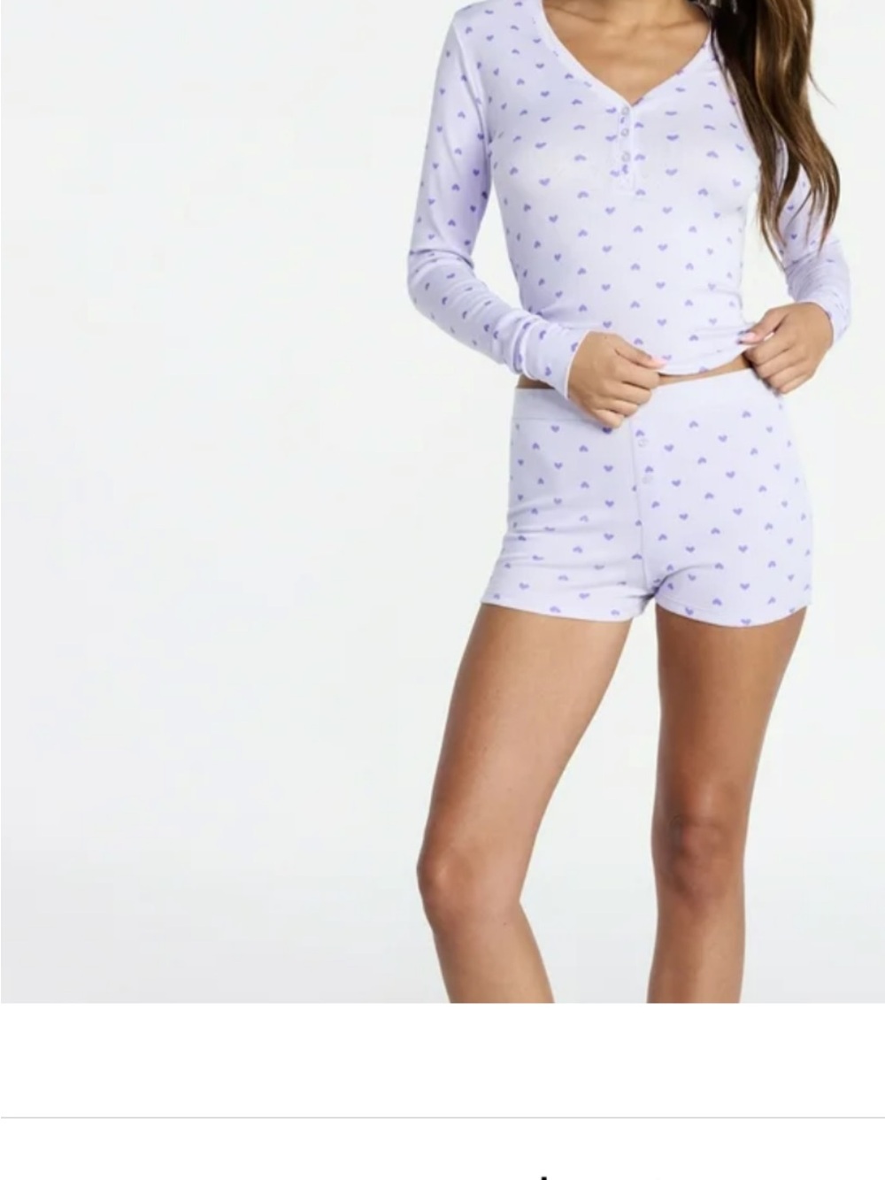 No Boundaries Lavender Heart-Print Henley Top & Lounge Shorts Set size Small